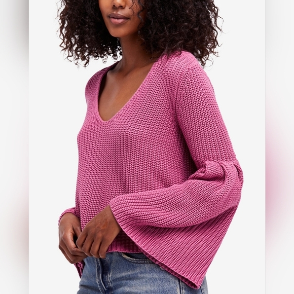 Free People Sweaters - FREE PEOPLE Damsel Cotton Flare Sleeve Sweater Pink Sz Small